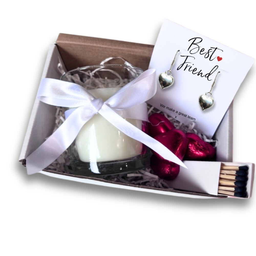 Small Best Friend Gift Hamper | Earrings, Chocolates & Candle-0