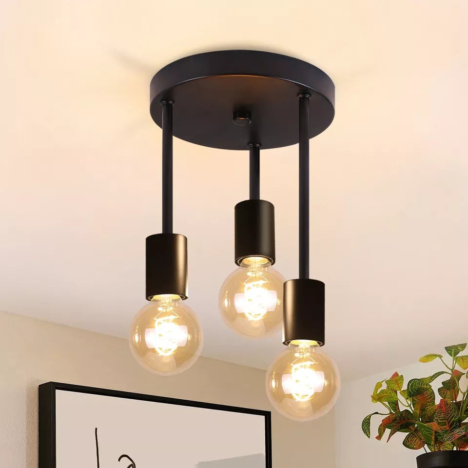 Modern 3 Way Metal E27 Black Flush mount Ceiling light fixtures-5621