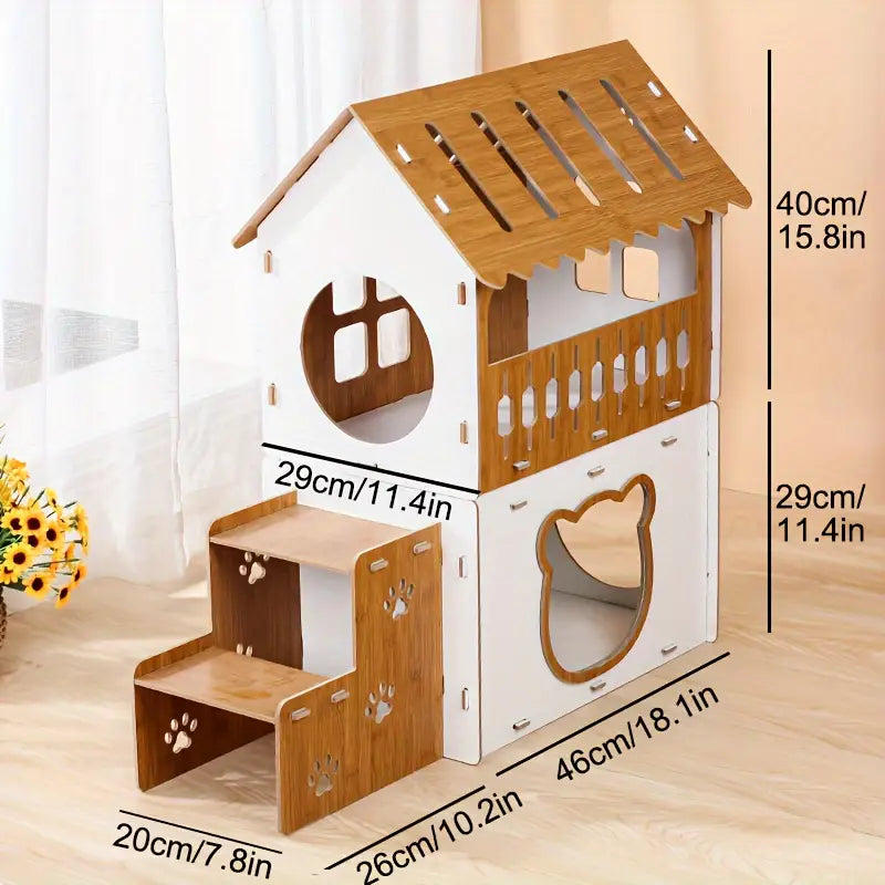 Villa-Style Cat Scratcher Cardboard House - Plaid Pattern-3