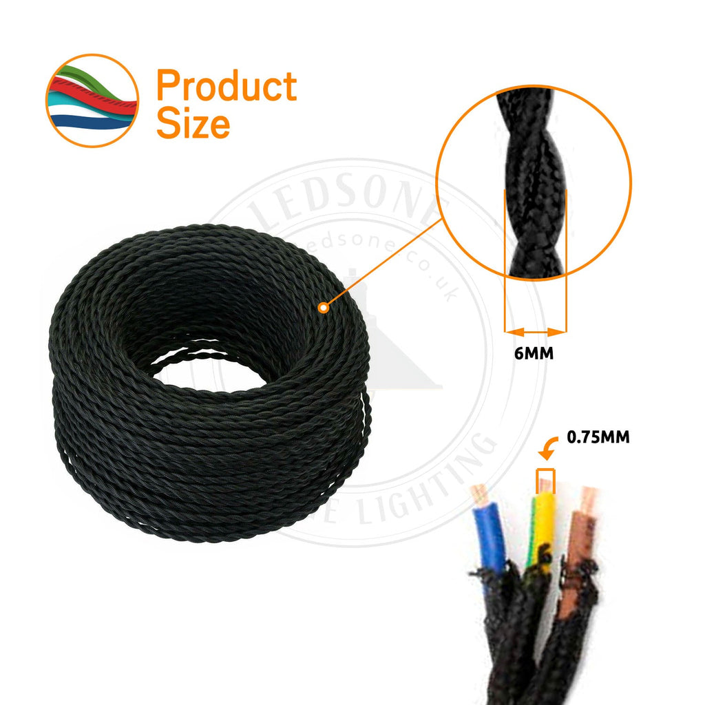 1M/5M/10M 3 Core Twisted Electric Cable Purple Color Fabric 0.75mm~3056