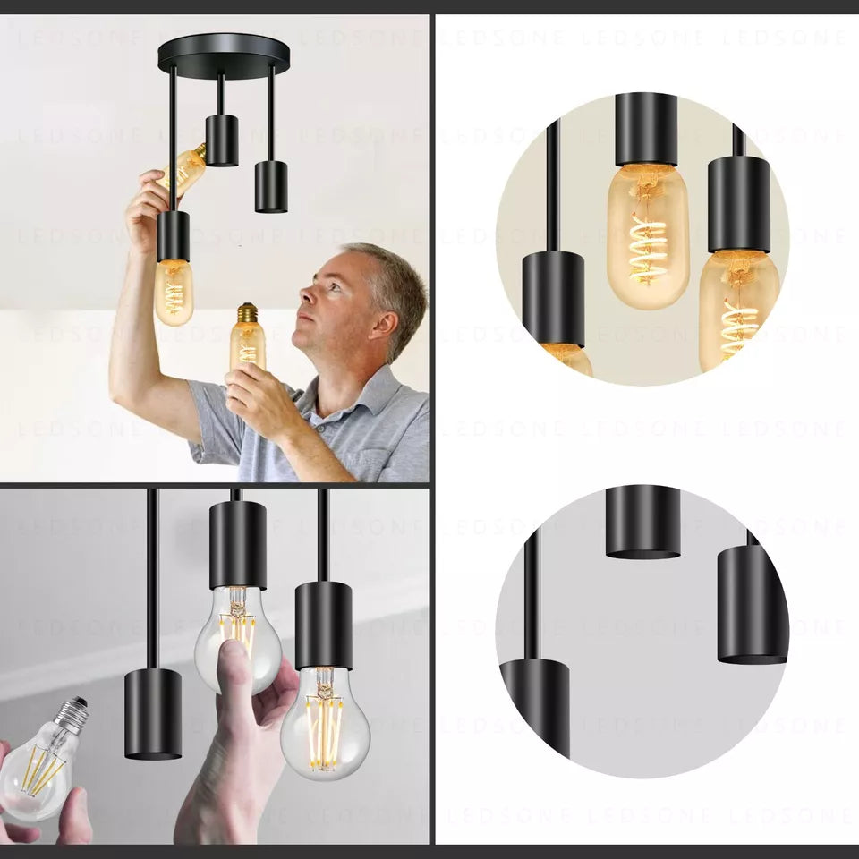 Modern 3 Way Metal E27 Black Flush mount Ceiling light fixtures-5621