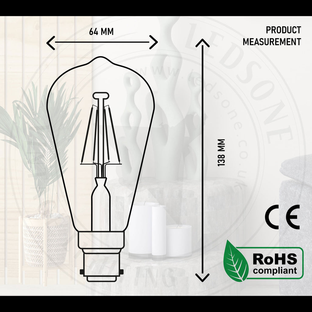 Vintage LED Bayonet Bulb ST64 4W/8W B22 Dimmable Squirrel Cage Light Bulb ~3209