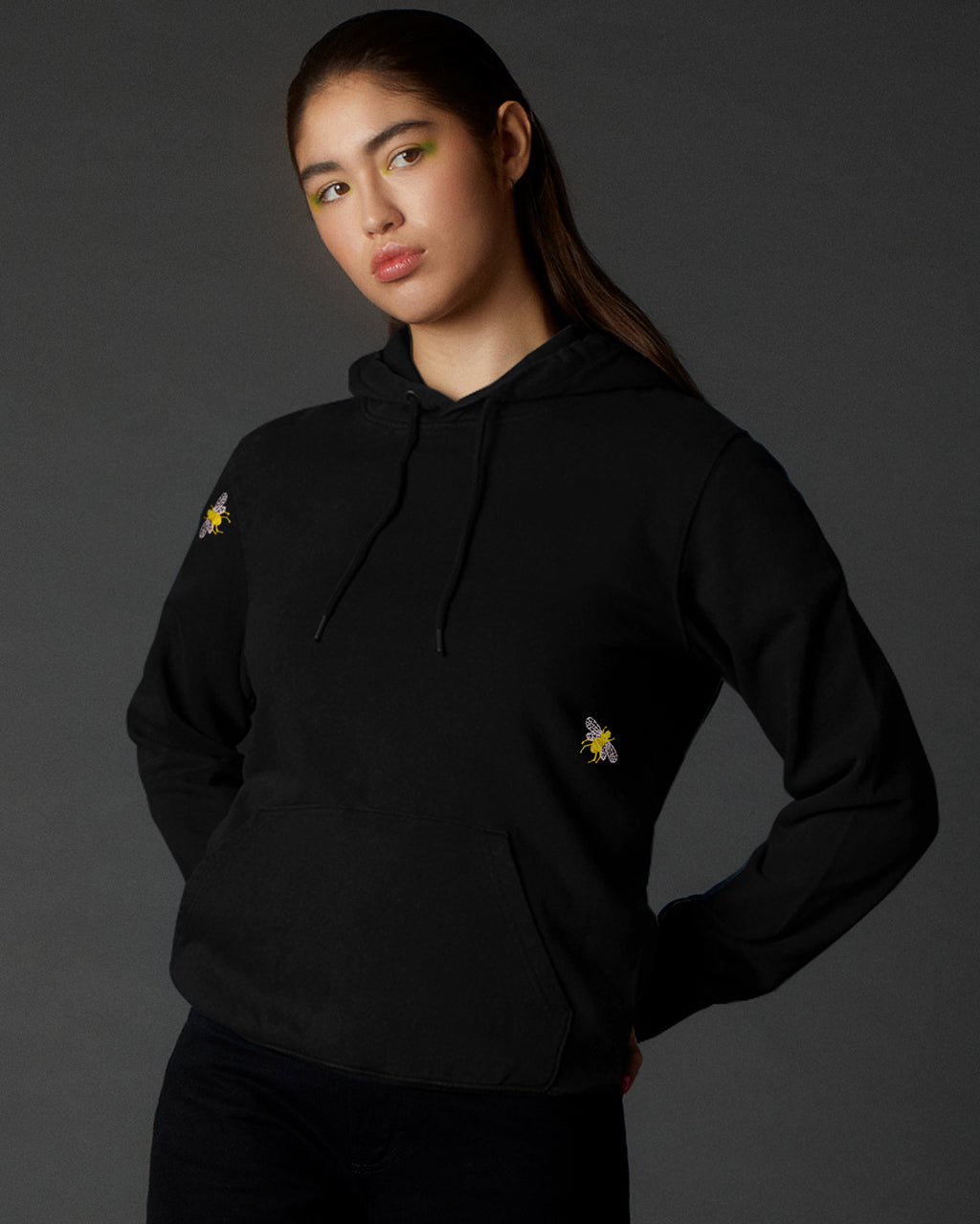 Bee Embroidered Hoodie Black-1