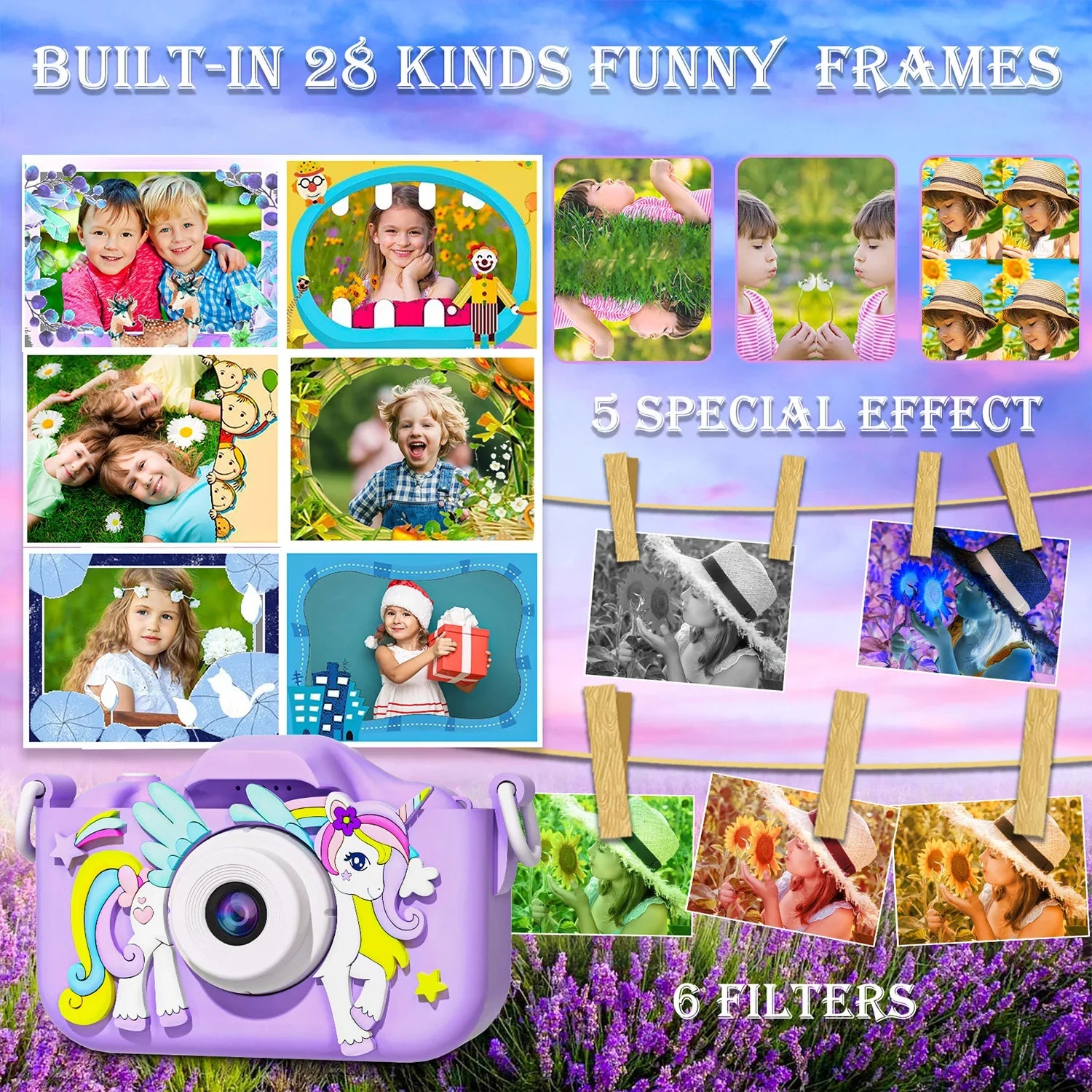NNEOBA Kids Mini Camera Unicorn 1080P HD 2-Inch Screen