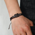 Black Leather Retro Knot Bracelet-0