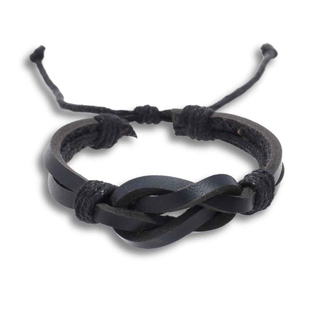 Black Leather Retro Knot Bracelet-1