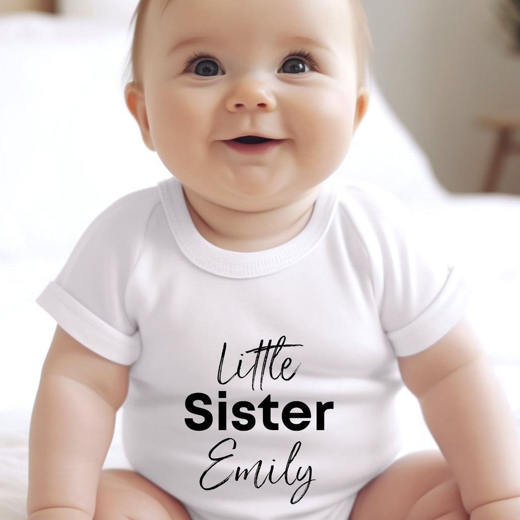 Personalised Little Sister Baby Outfit: Bib, Vest, Grow