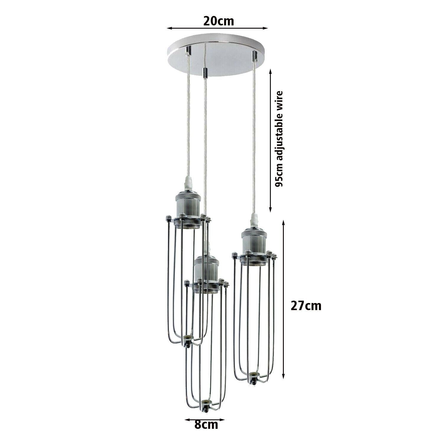 3 Way Cluster Hanging Ceiling Pendant Light E27 Chrome Light Fitting Lamp Kit~1353