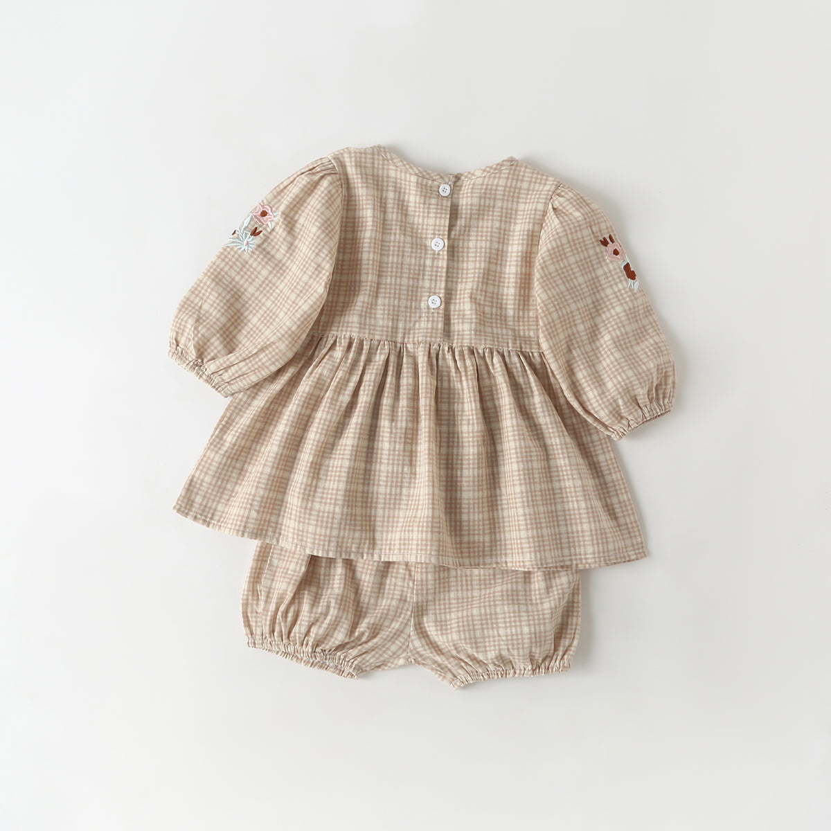 Baby Girl Floral Embroidered Pattern Plaid Graphic A-Line Tops Combo Shorts Sets