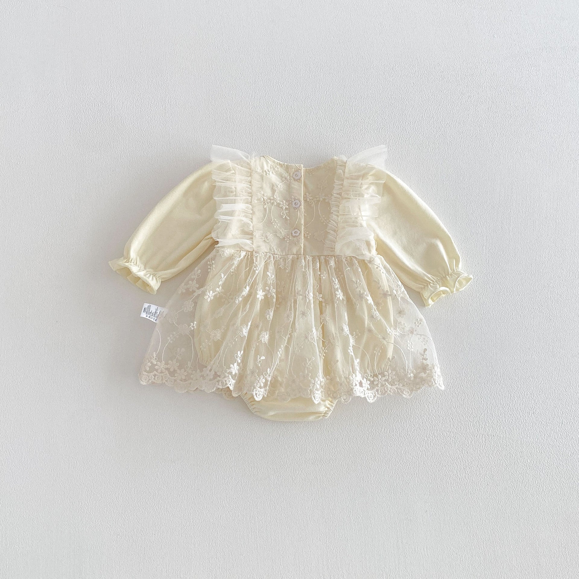 Spring Arrival Baby Girls Long Sleeves Flowers Pattern Tulle Decorated Bodysuit Dress